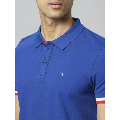 Navy Blue Solid Cotton Polo