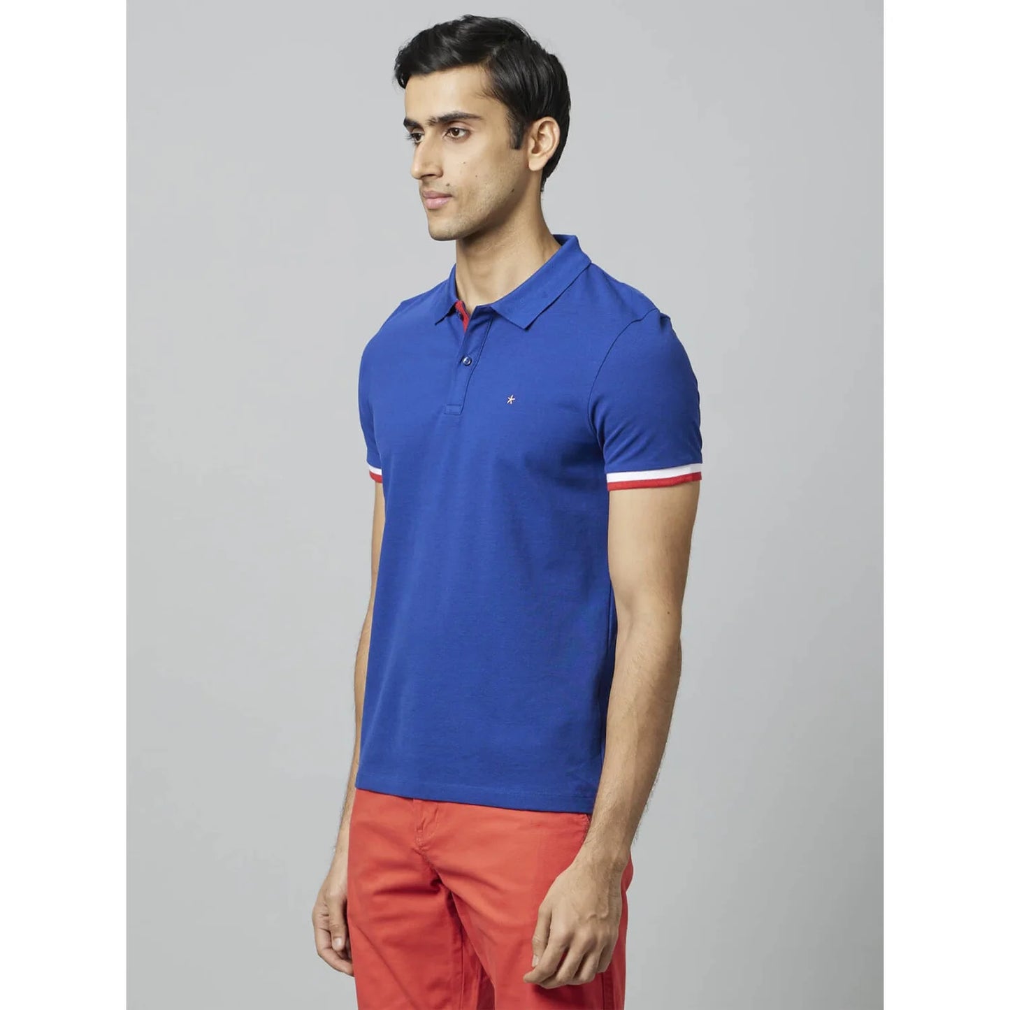 Navy Blue Solid Cotton Polo