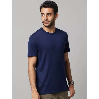 Navy Blue Solid Viscose-Blend T-shirt