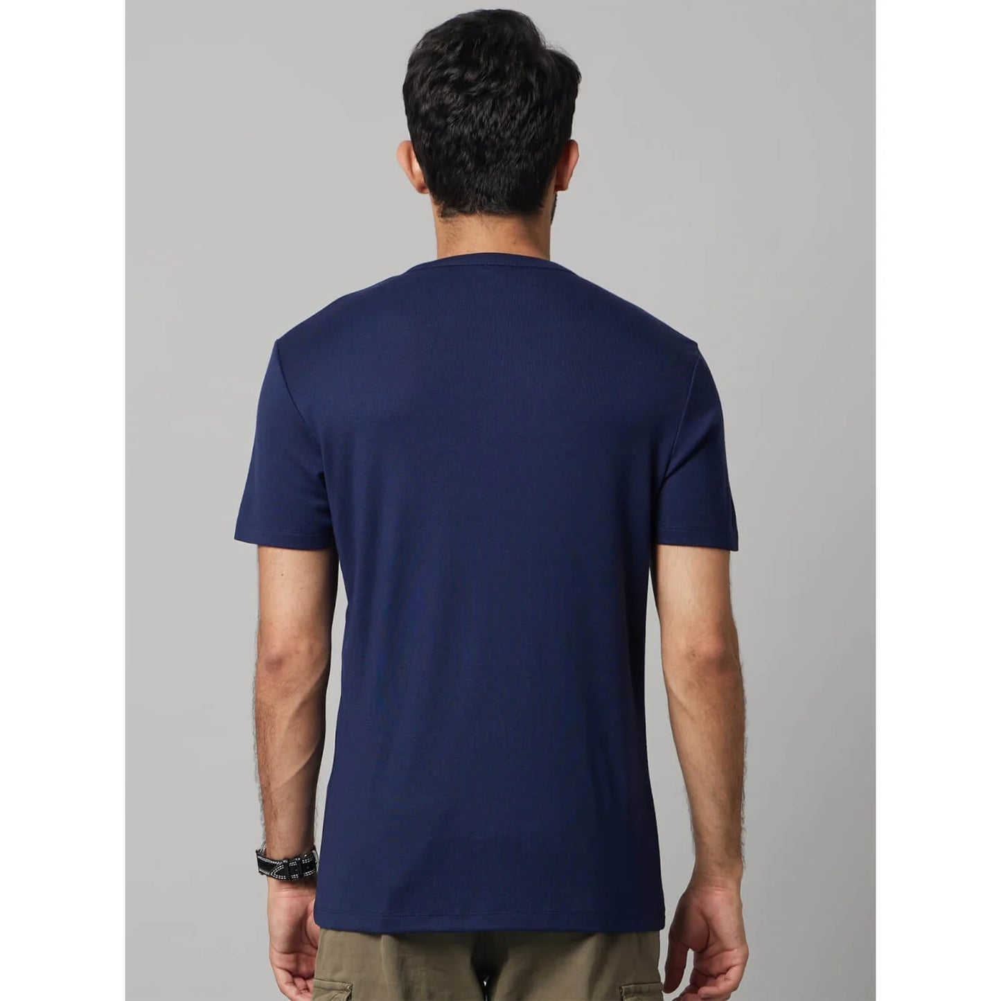 Navy Blue Solid Viscose-Blend T-shirt