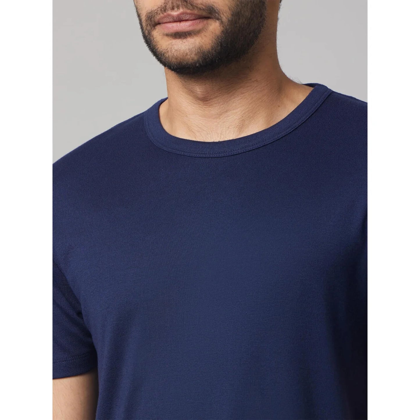 Navy Blue Solid Viscose-Blend T-shirt