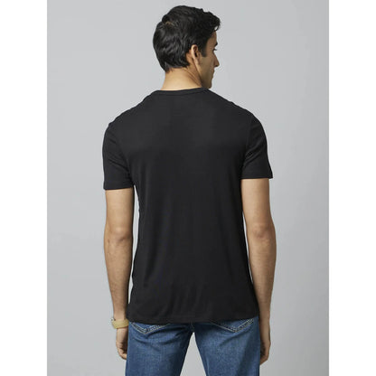 Black Solid Viscose-Blend T-shirt