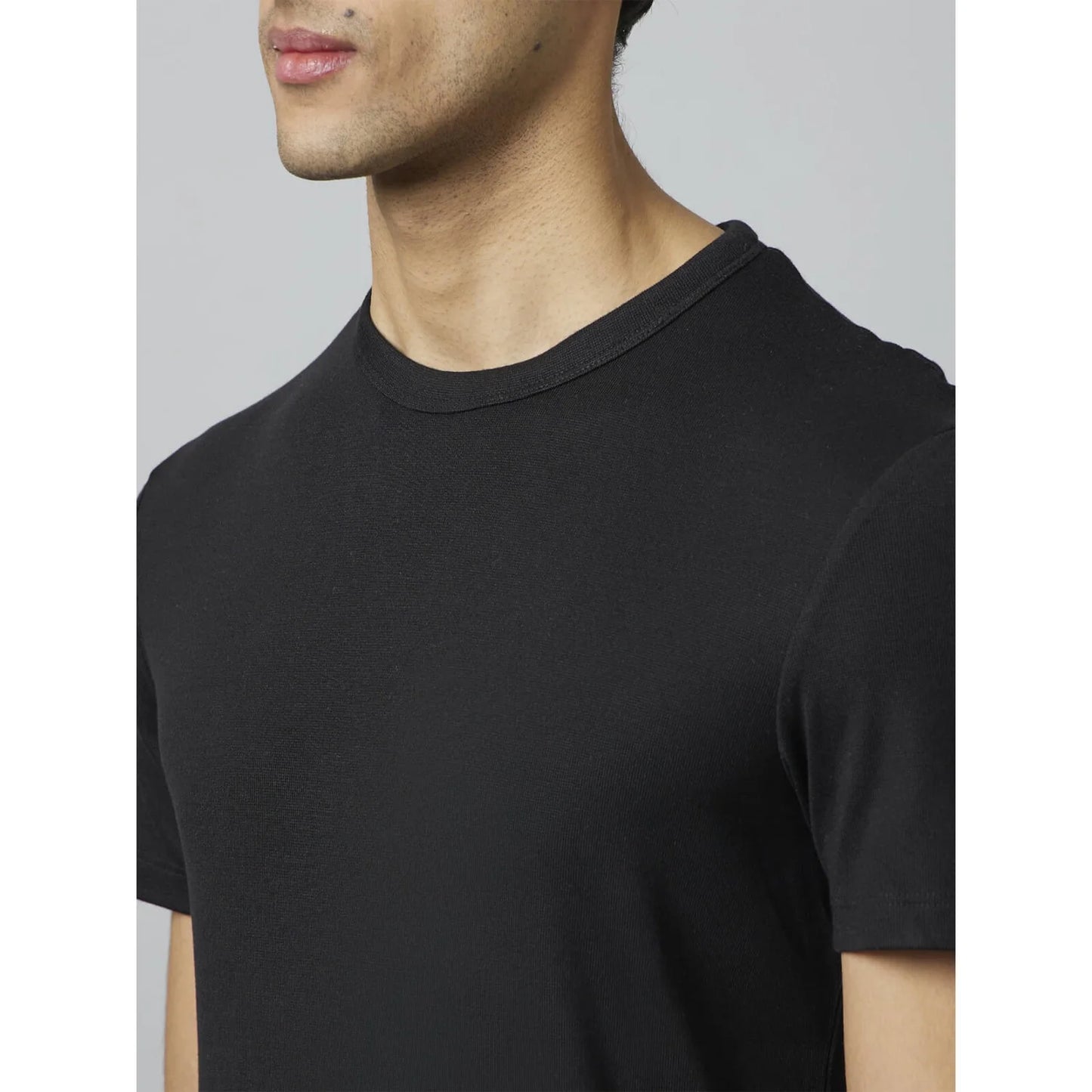 Black Solid Viscose-Blend T-shirt