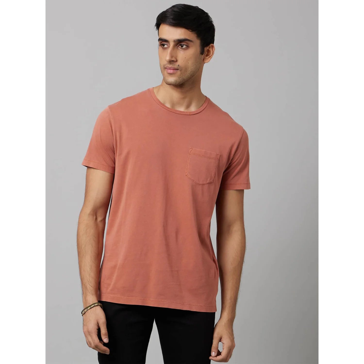 Orange Solid Cotton T-shirt