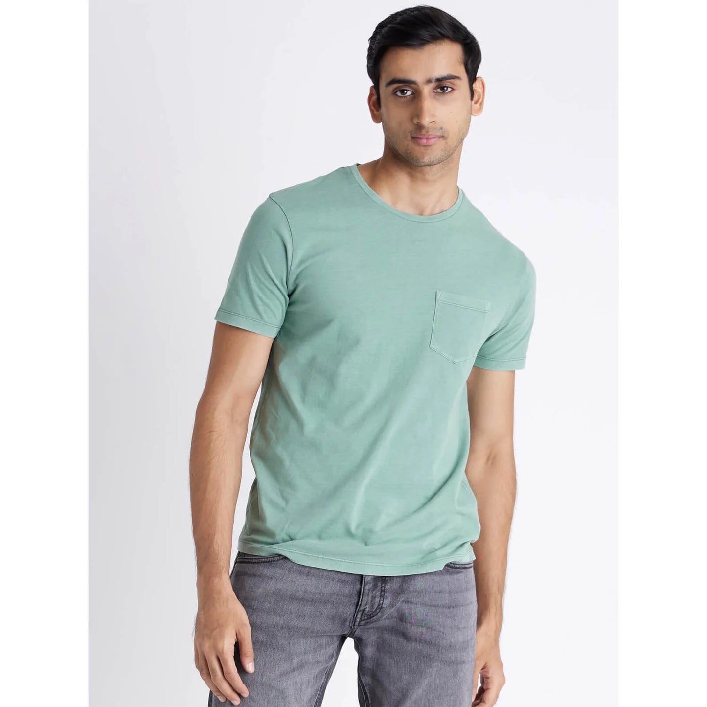 Green Solid Cotton T-shirt