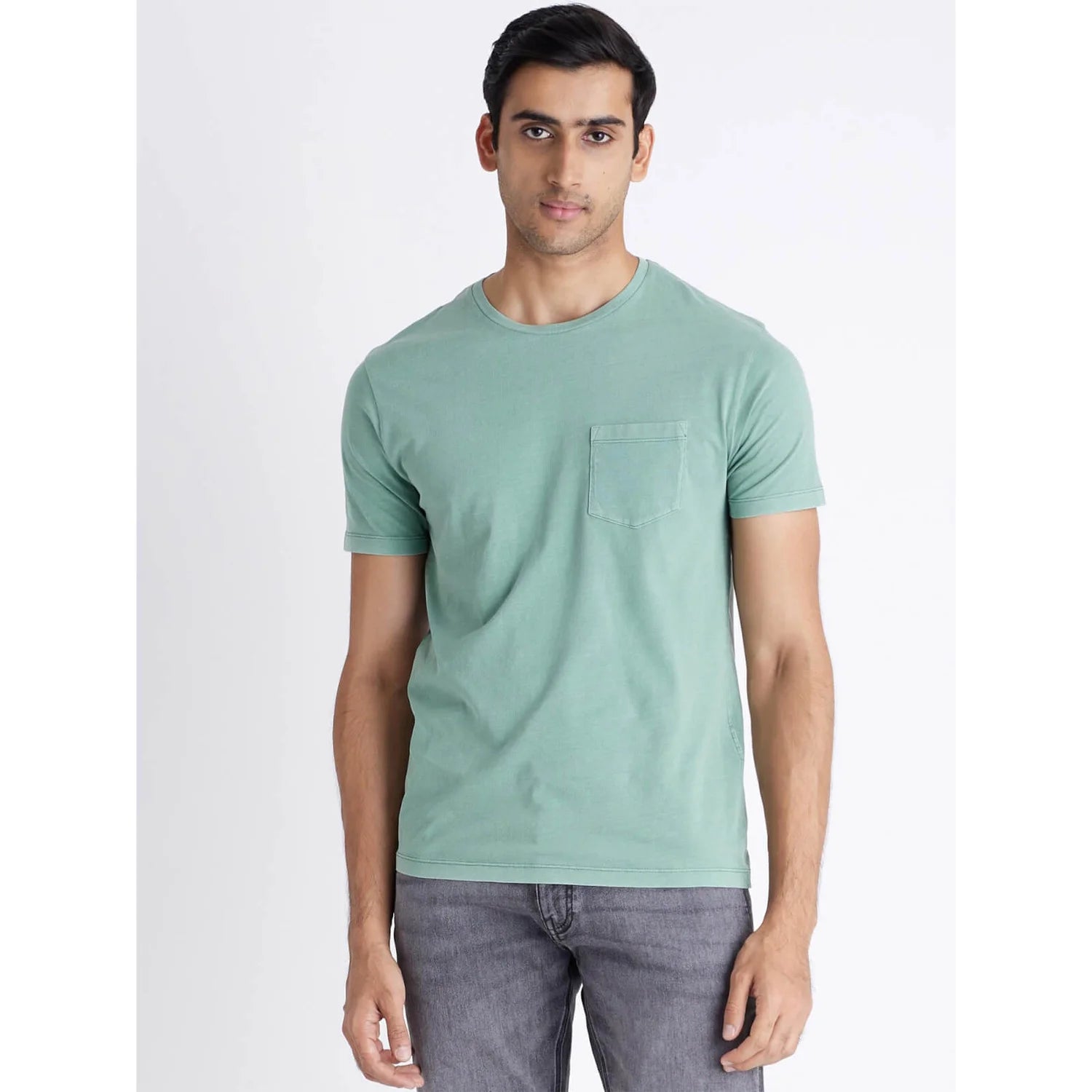 Green Solid Cotton T-shirt