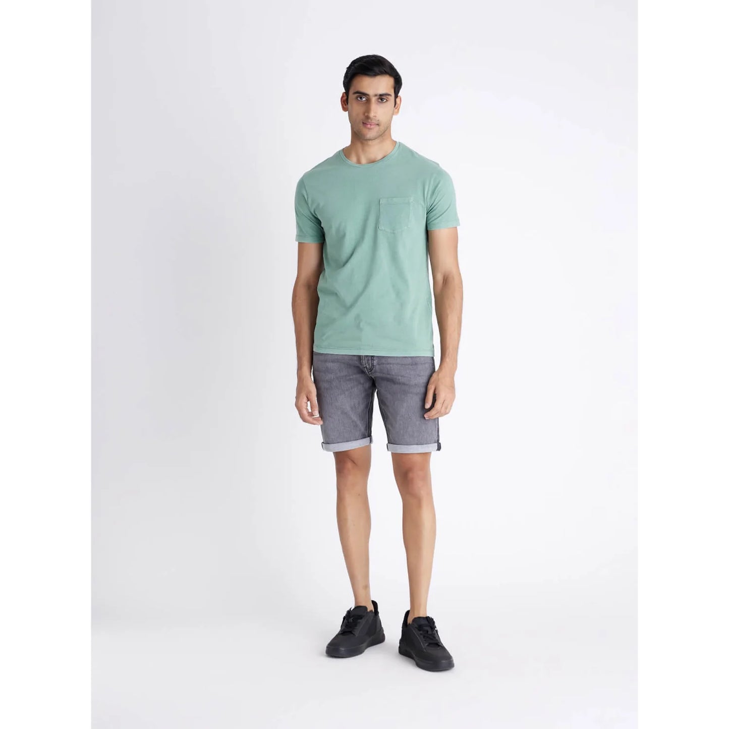 Green Solid Cotton T-shirt