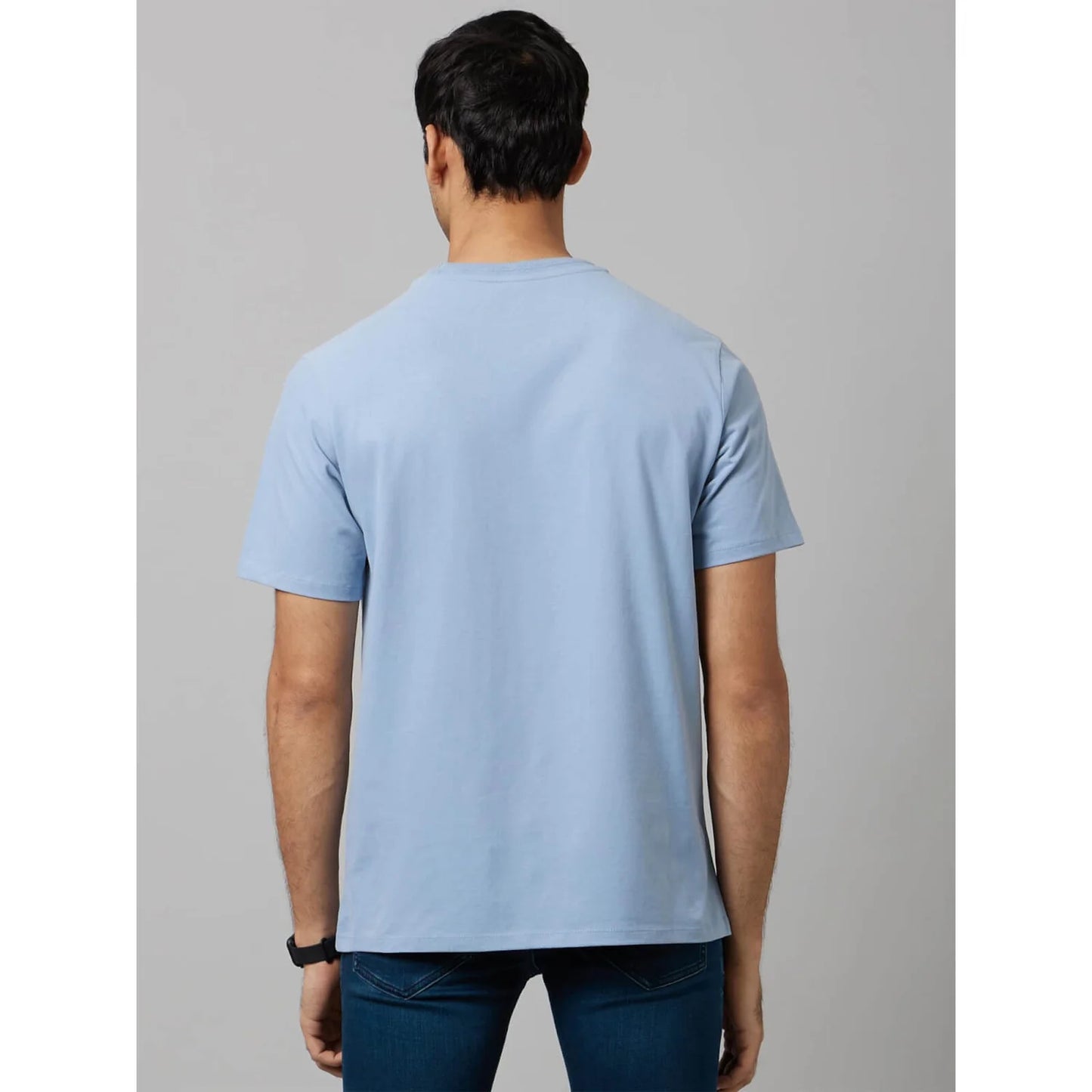 Blue Solid Cotton T-shirt