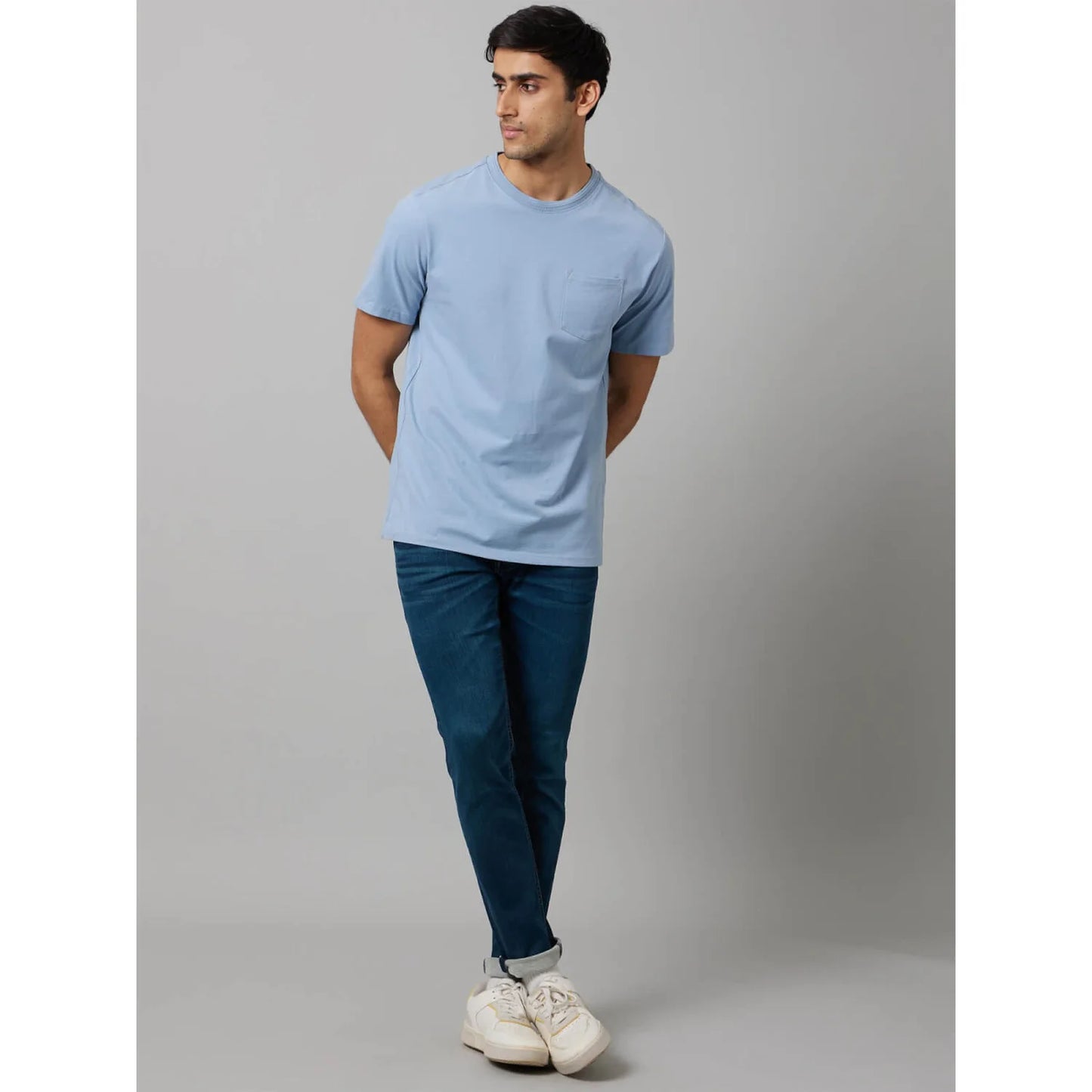 Blue Solid Cotton T-shirt