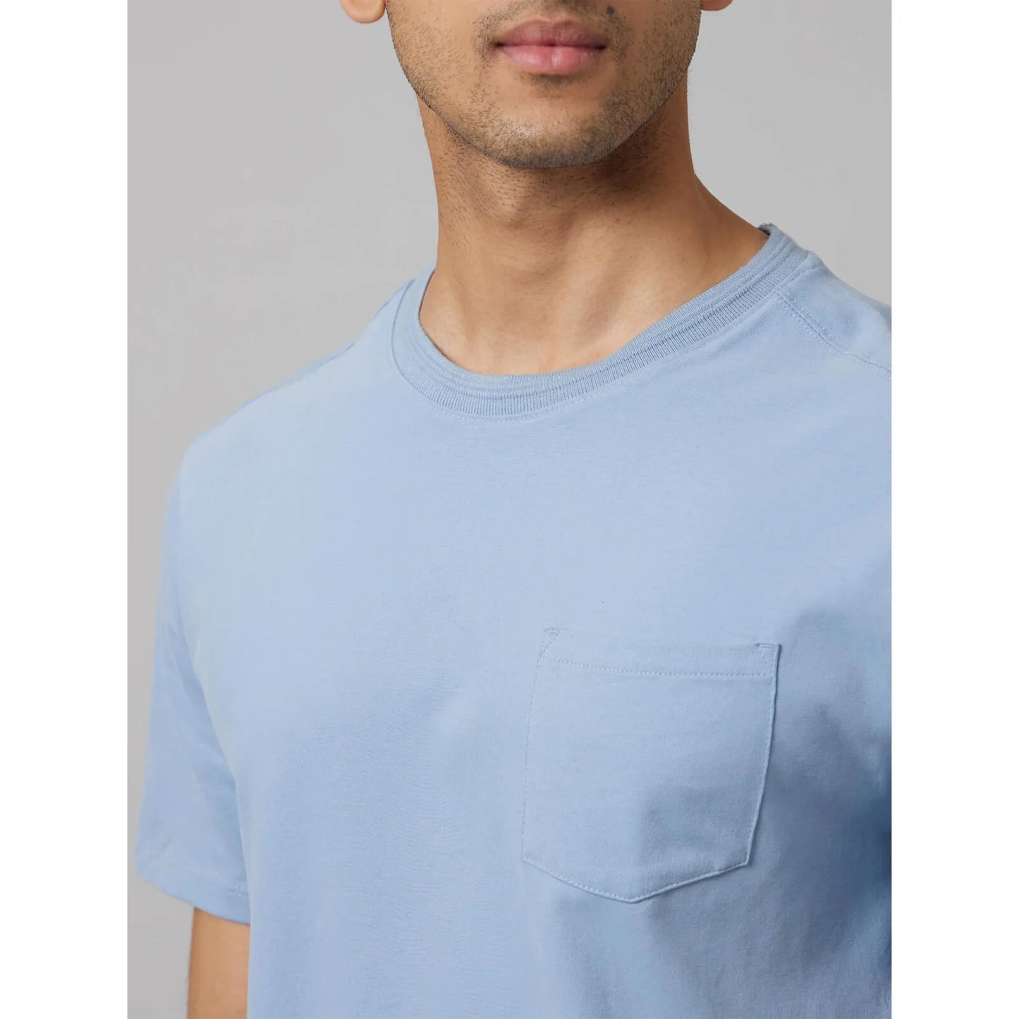 Blue Solid Cotton T-shirt