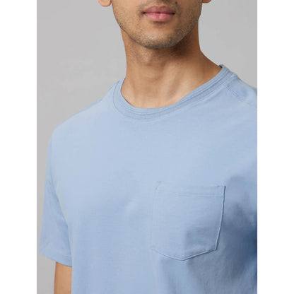 Blue Solid Cotton T-shirt