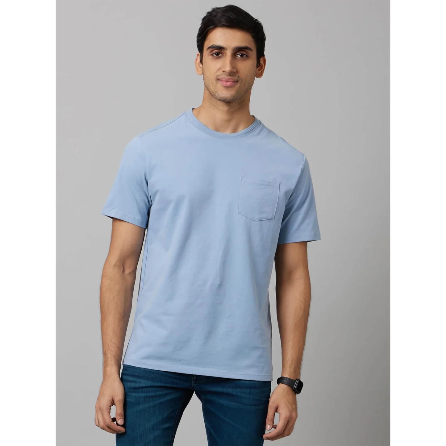 Blue Solid Cotton T-shirt