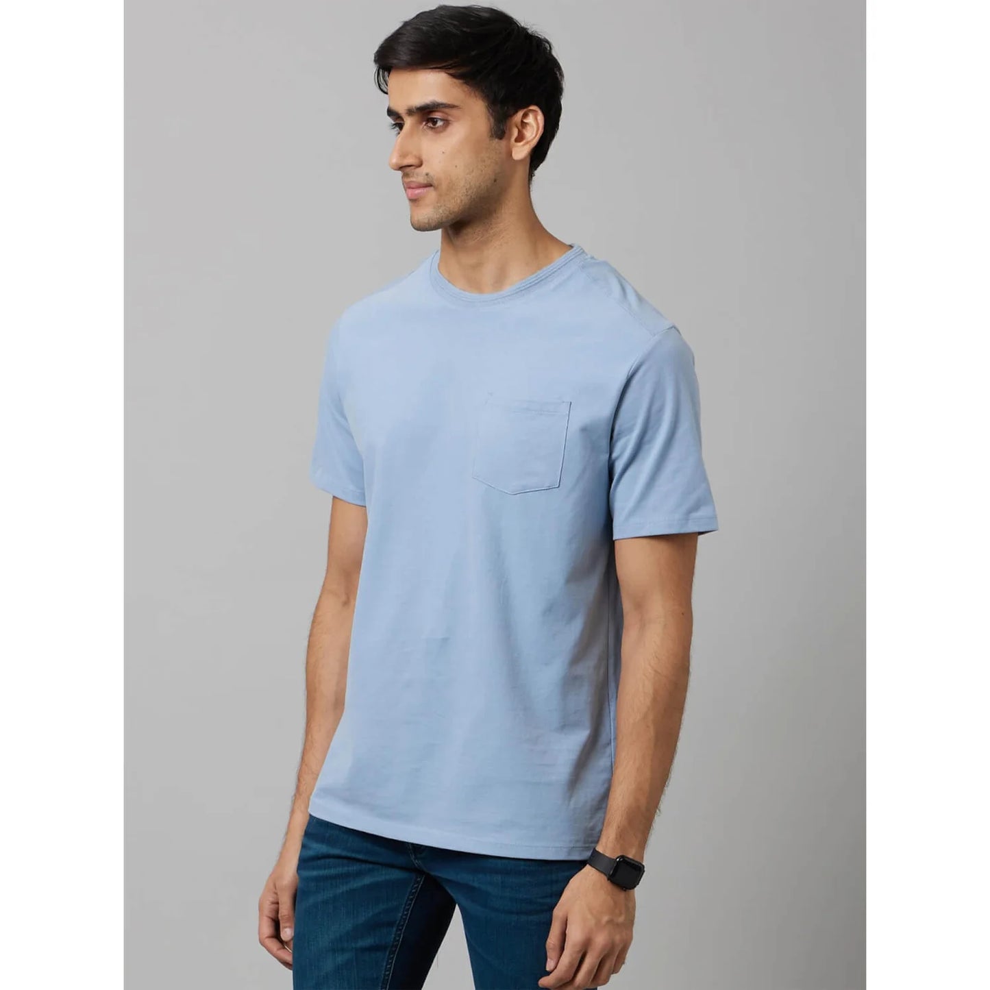 Blue Solid Cotton T-shirt