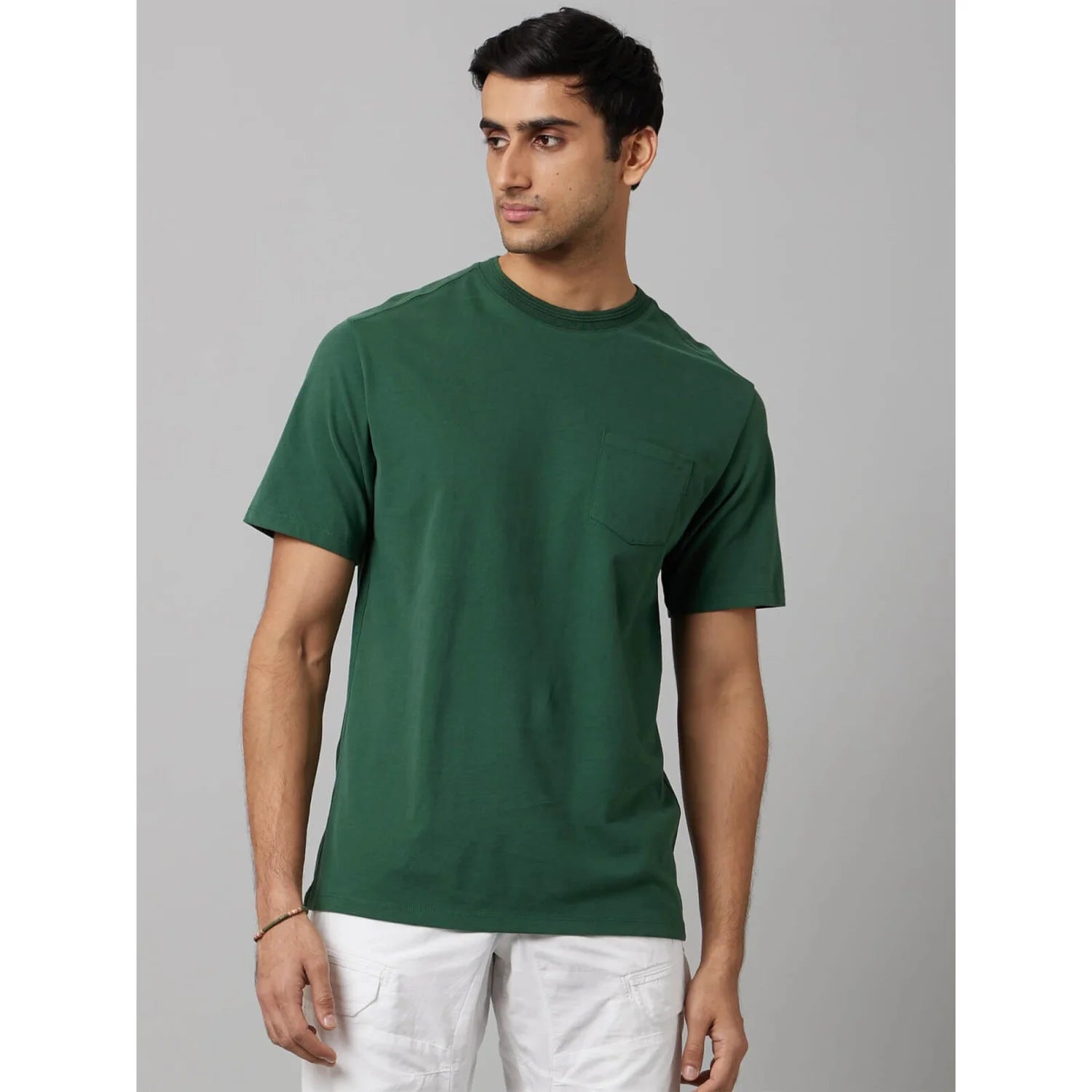 Green Solid Cotton T-shirt