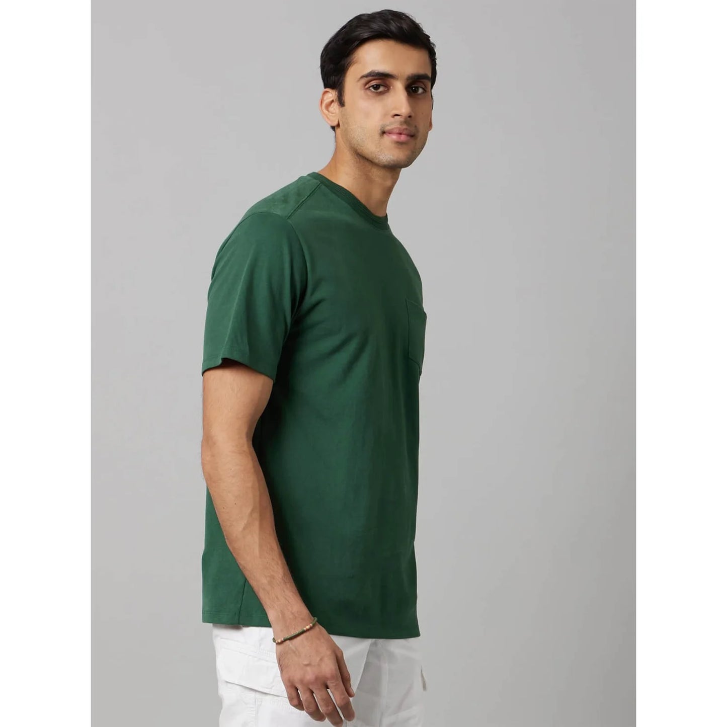 Green Solid Cotton T-shirt