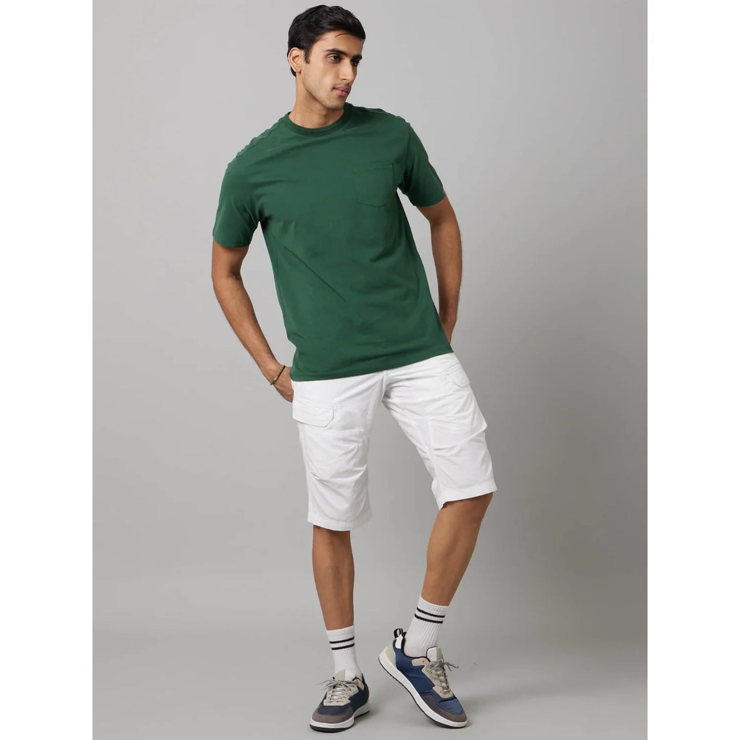 Green Solid Cotton T-shirt