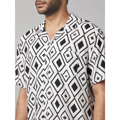 White Geometric Viscose Shirt