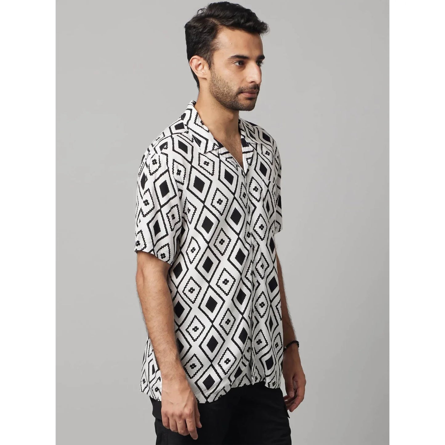 White Geometric Viscose Shirt