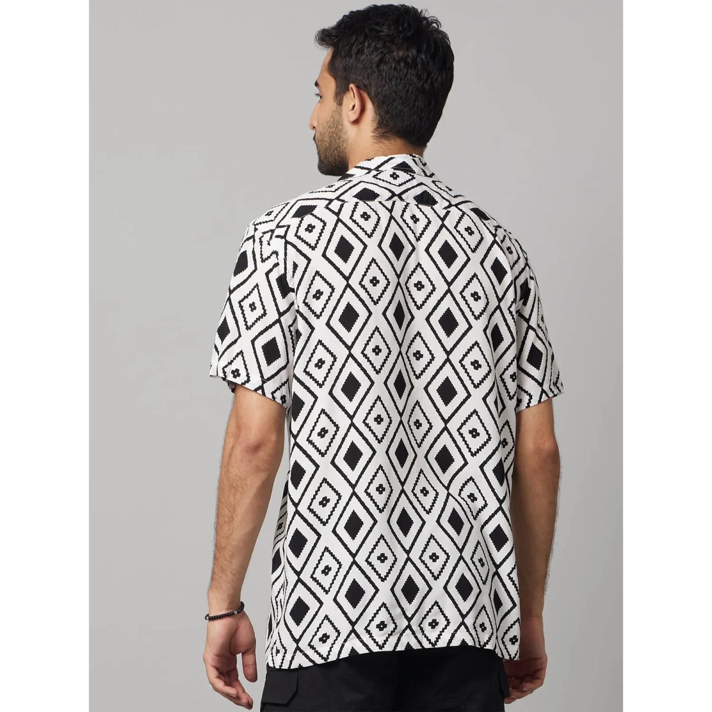 White Geometric Viscose Shirt