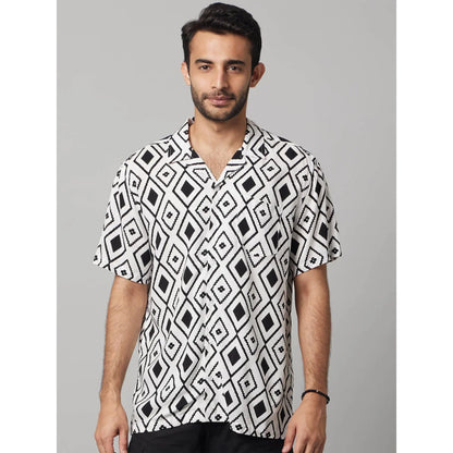 White Geometric Viscose Shirt