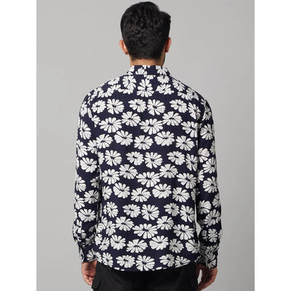 Navy Blue Floral Viscose Shirt