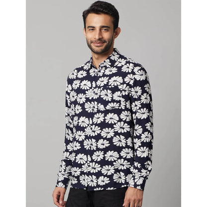 Navy Blue Floral Viscose Shirt