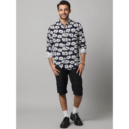 Navy Blue Floral Viscose Shirt