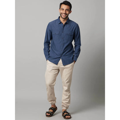 Navy Blue Solid Cotton Shirt