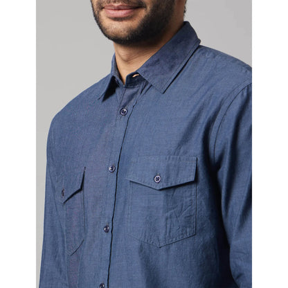 Navy Blue Solid Cotton Shirt