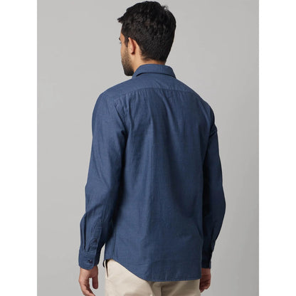 Navy Blue Solid Cotton Shirt