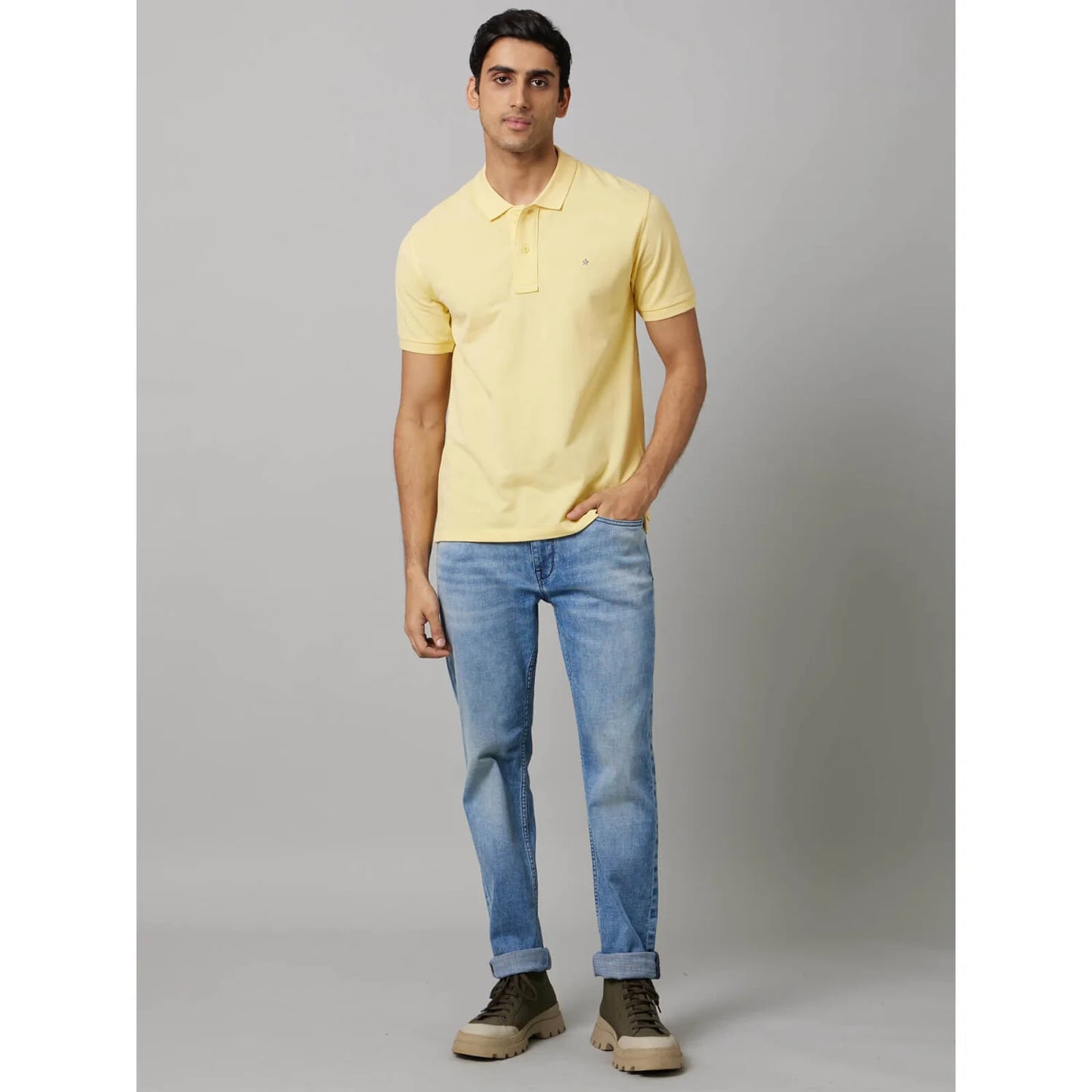 Yellow Solid Cotton Polo