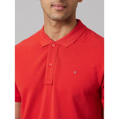 Red Solid Cotton Polo