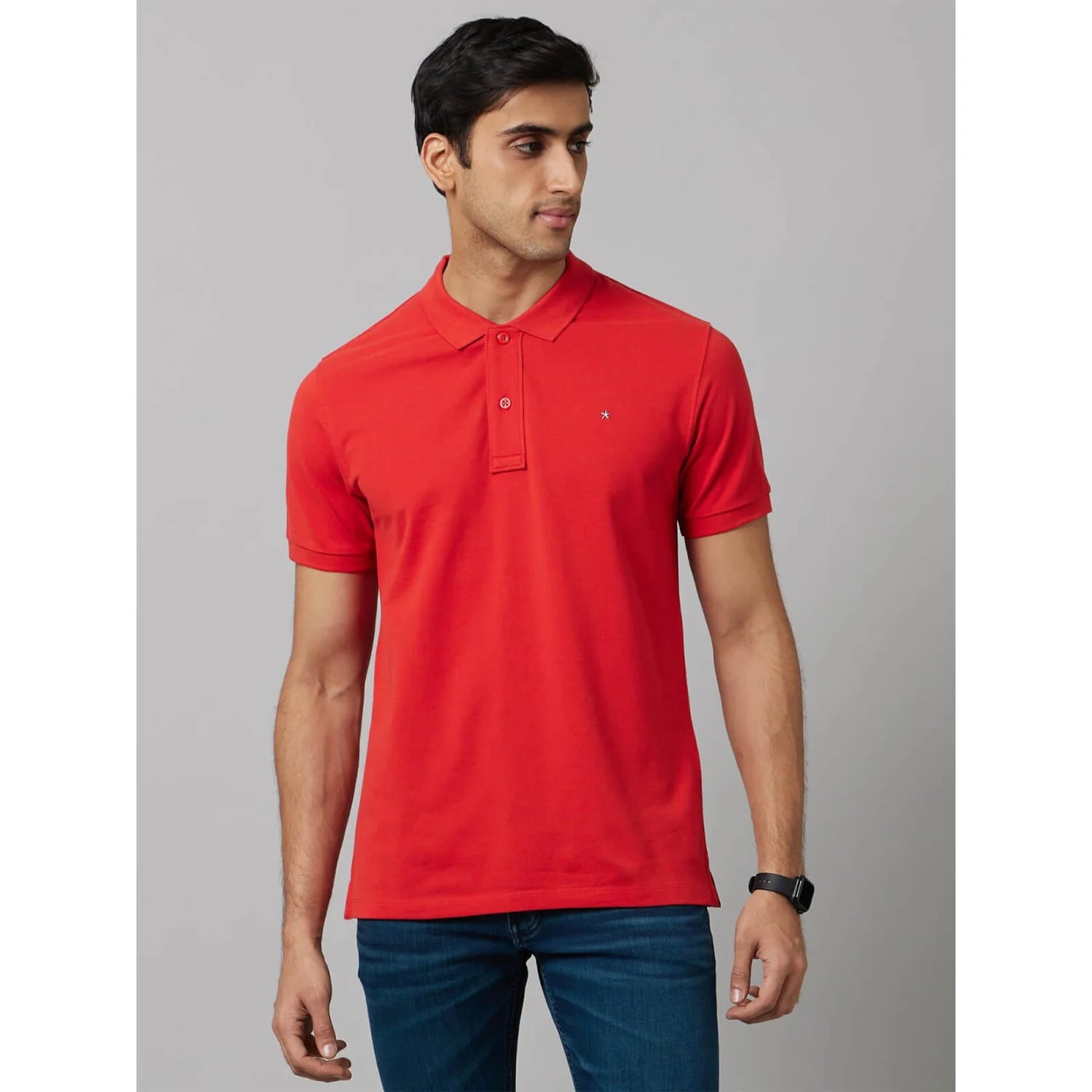 Red Solid Cotton Polo