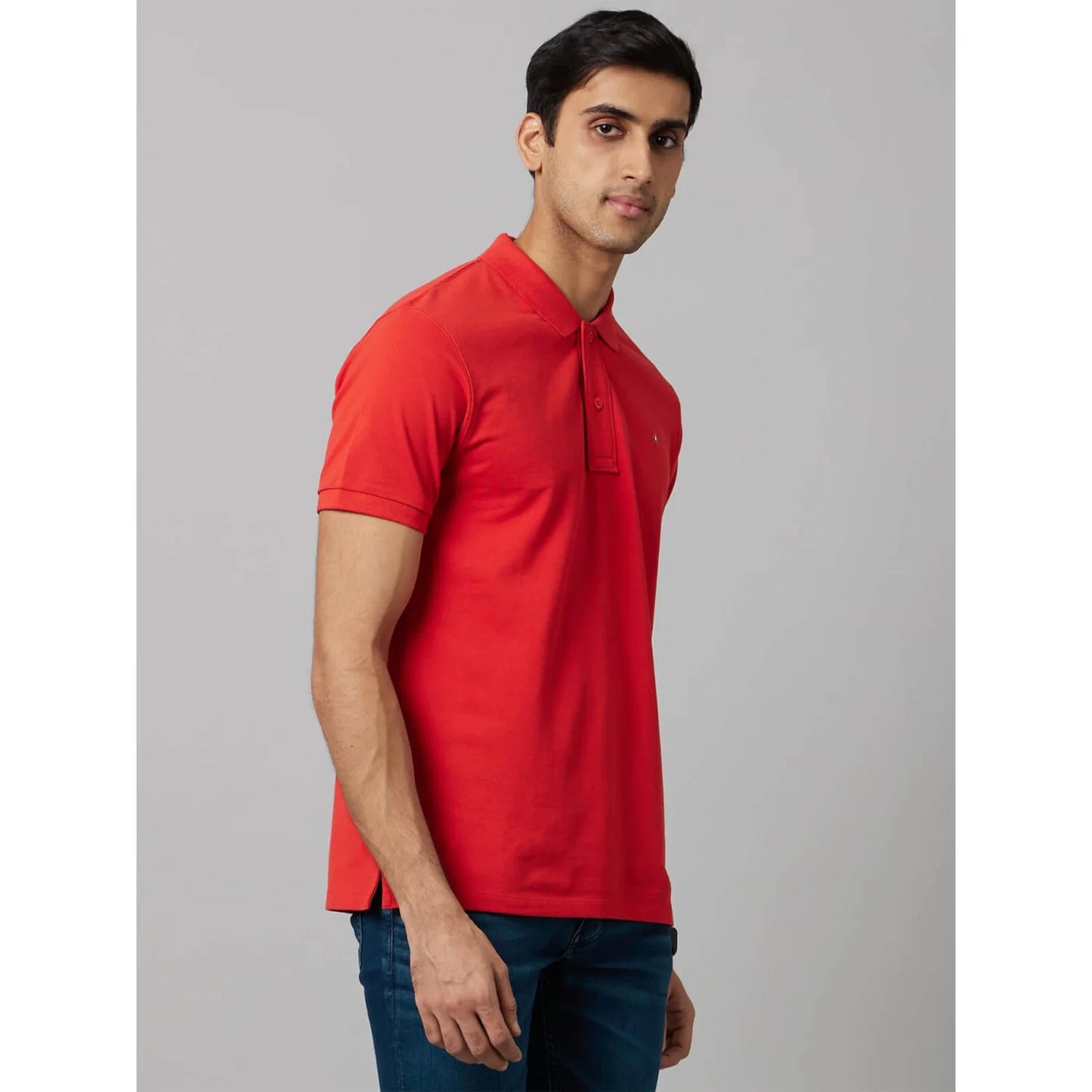 Red Solid Cotton Polo