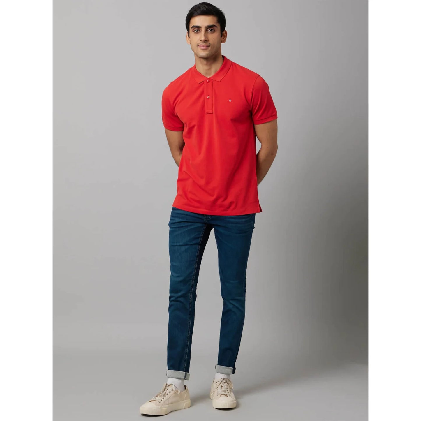 Red Solid Cotton Polo