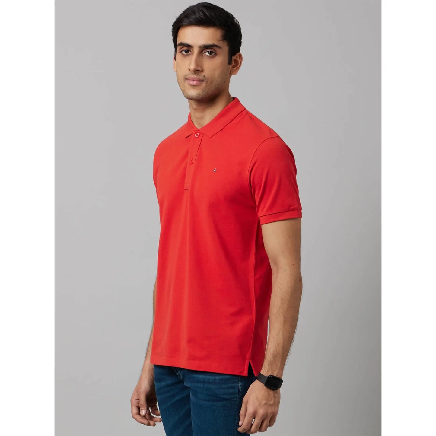 Red Solid Cotton Polo