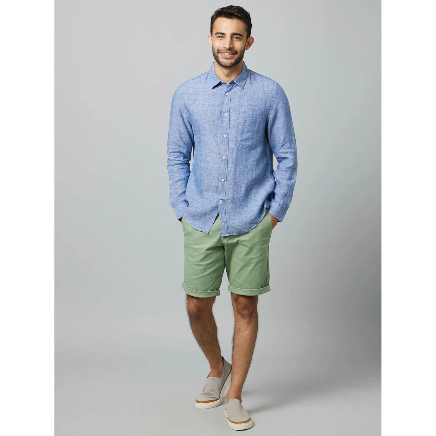 Blue Solid Linen Shirt