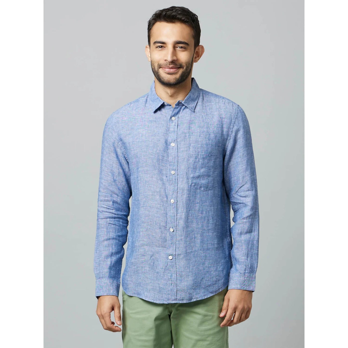 Blue Solid Linen Shirt