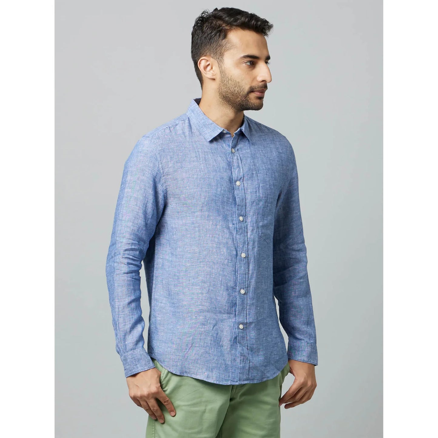 Blue Solid Linen Shirt