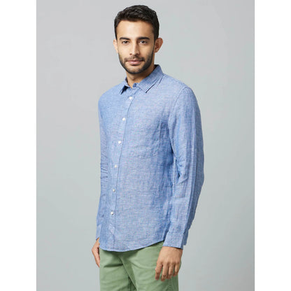 Blue Solid Linen Shirt