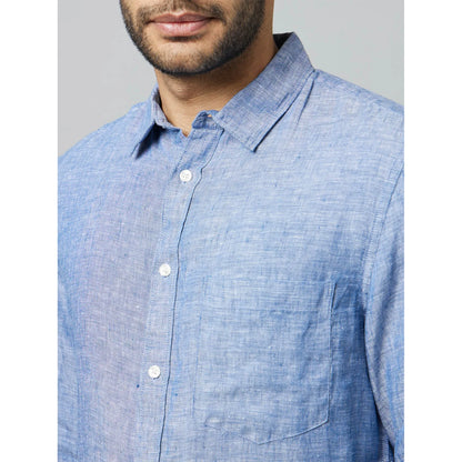 Blue Solid Linen Shirt