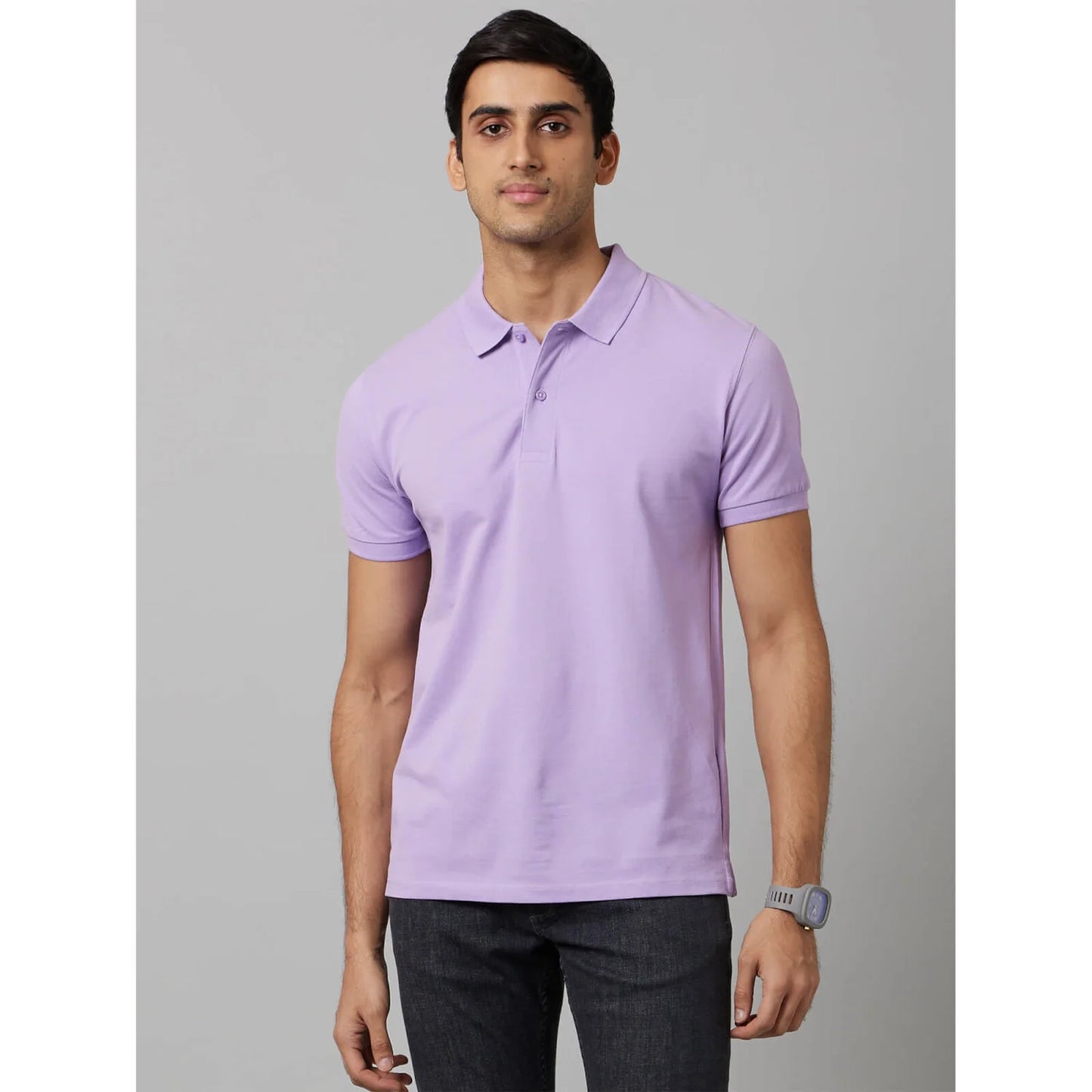 Purple Solid Cotton Polo