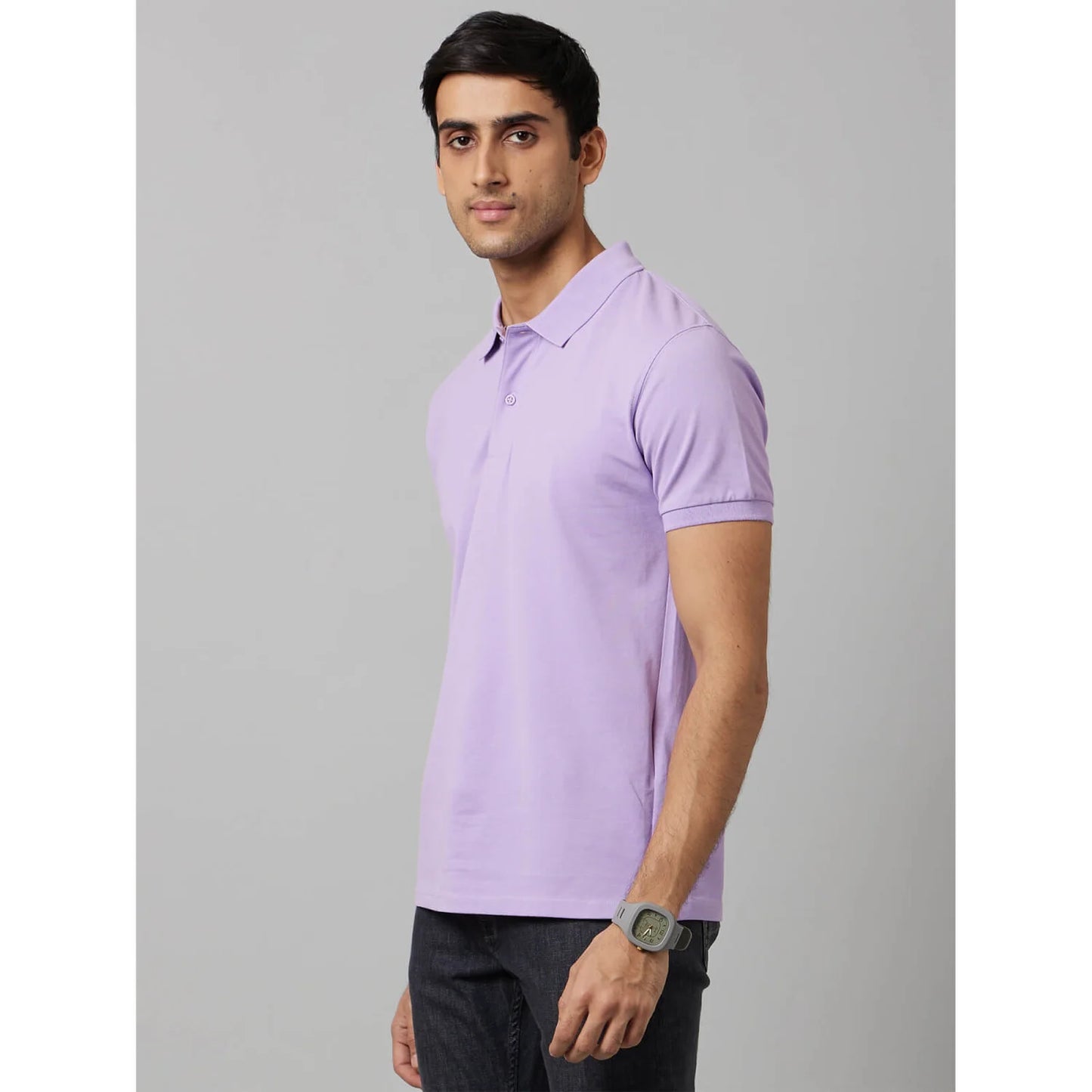 Purple Solid Cotton Polo