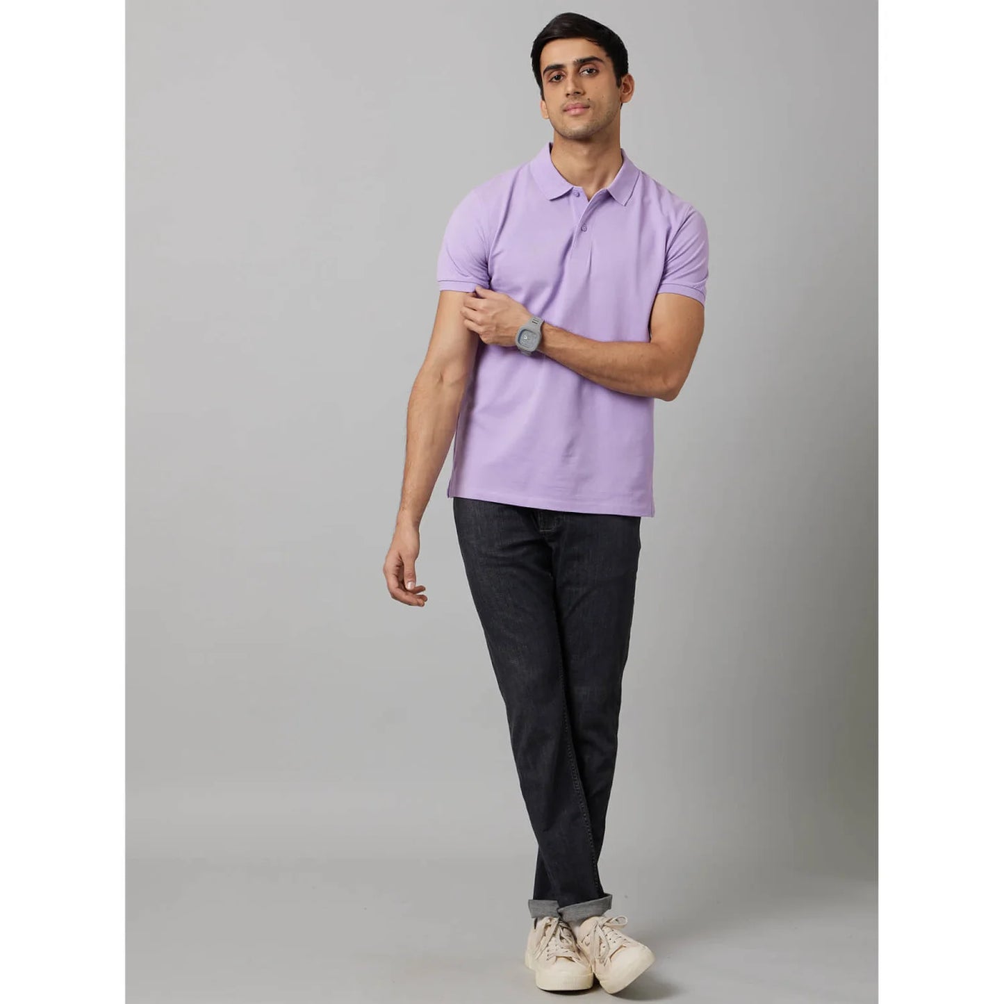 Purple Solid Cotton Polo