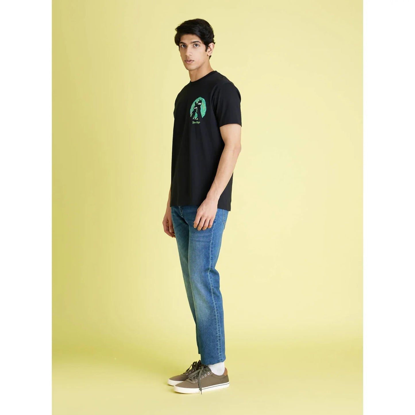 Rick & Morty Black Printed Cotton T-Shirt