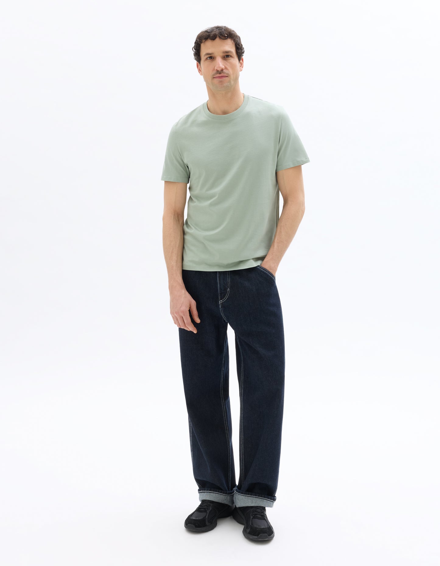 Celio Solid Straight Fit Cotton Green Tshirts