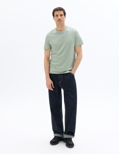 Celio Solid Straight Fit Cotton Green Tshirts