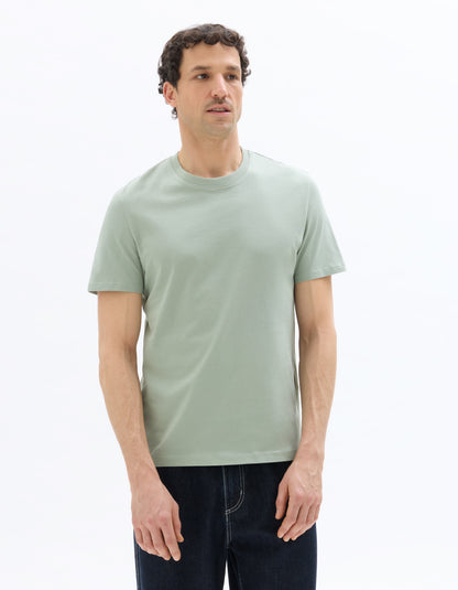 Celio Solid Straight Fit Cotton Green Tshirts