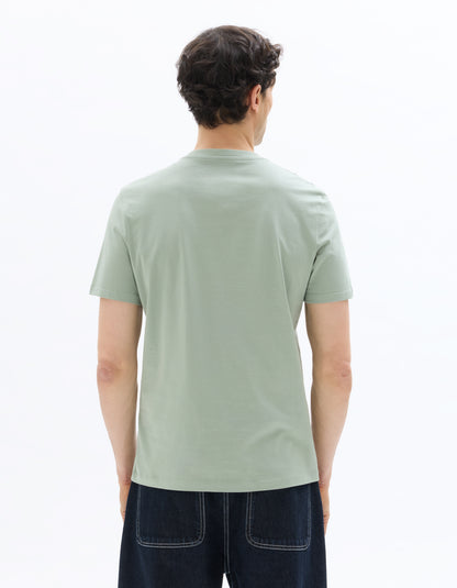Celio Solid Straight Fit Cotton Green Tshirts
