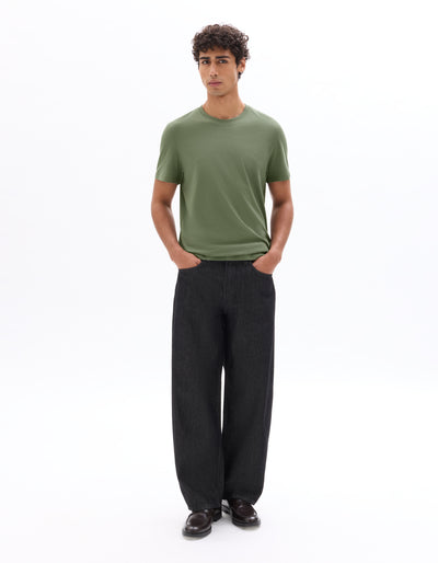 Celio* Men Green Solid Straight Fit Cotton T-Shirts